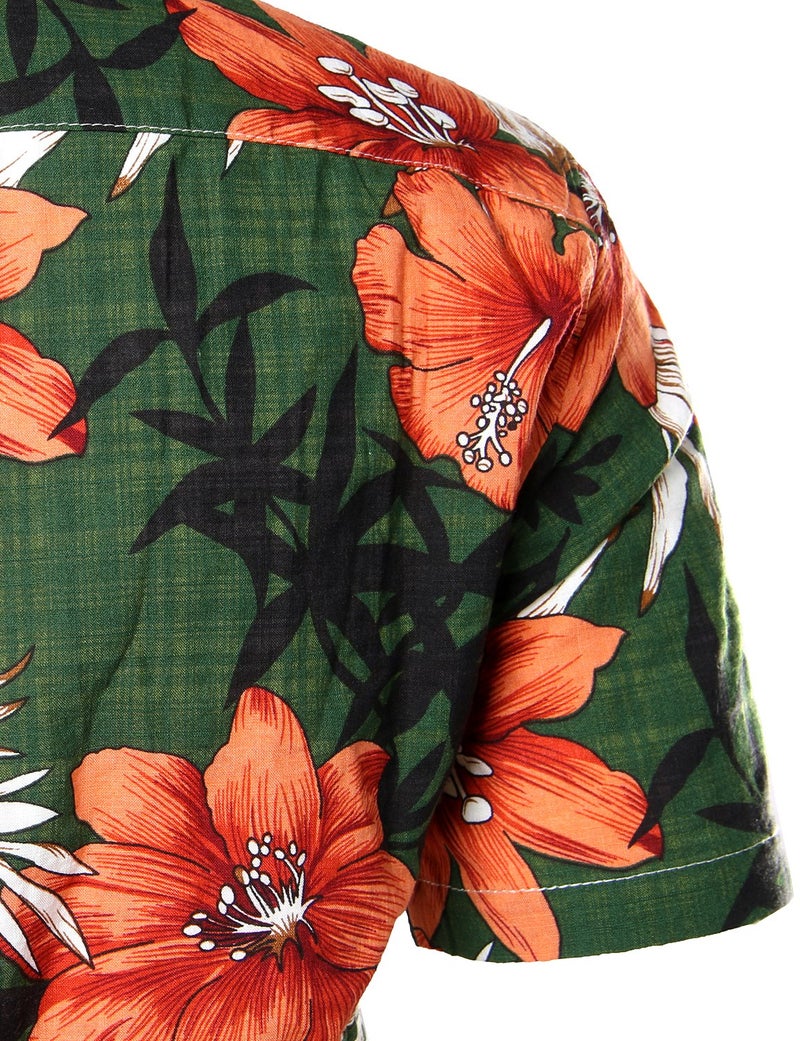 JOGAL Men's Flower Casual Button Down Short Sleeve Hawaiian Shirt Meduim Green - Image 5